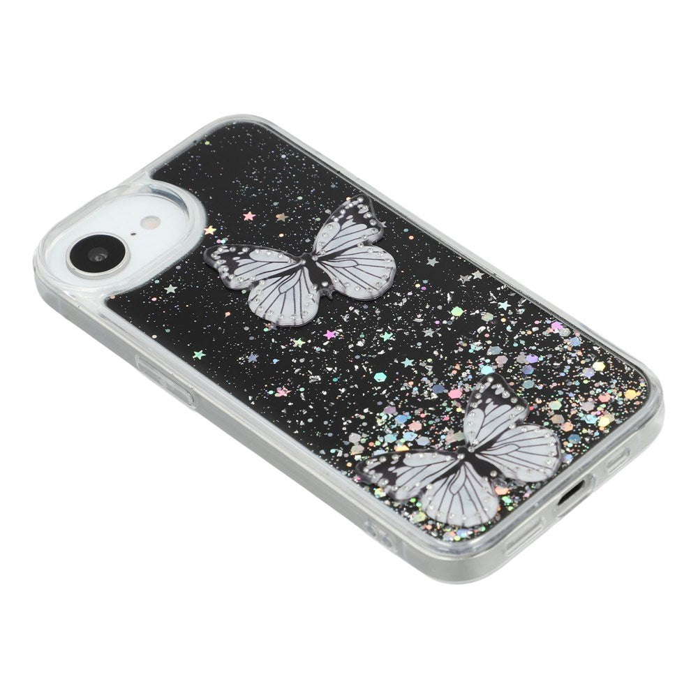 EIDERWOOD iPhone 17e / 16e Fleksibelt Plastik Cover m. Sommerfugle - Gennemsigtig / Sort