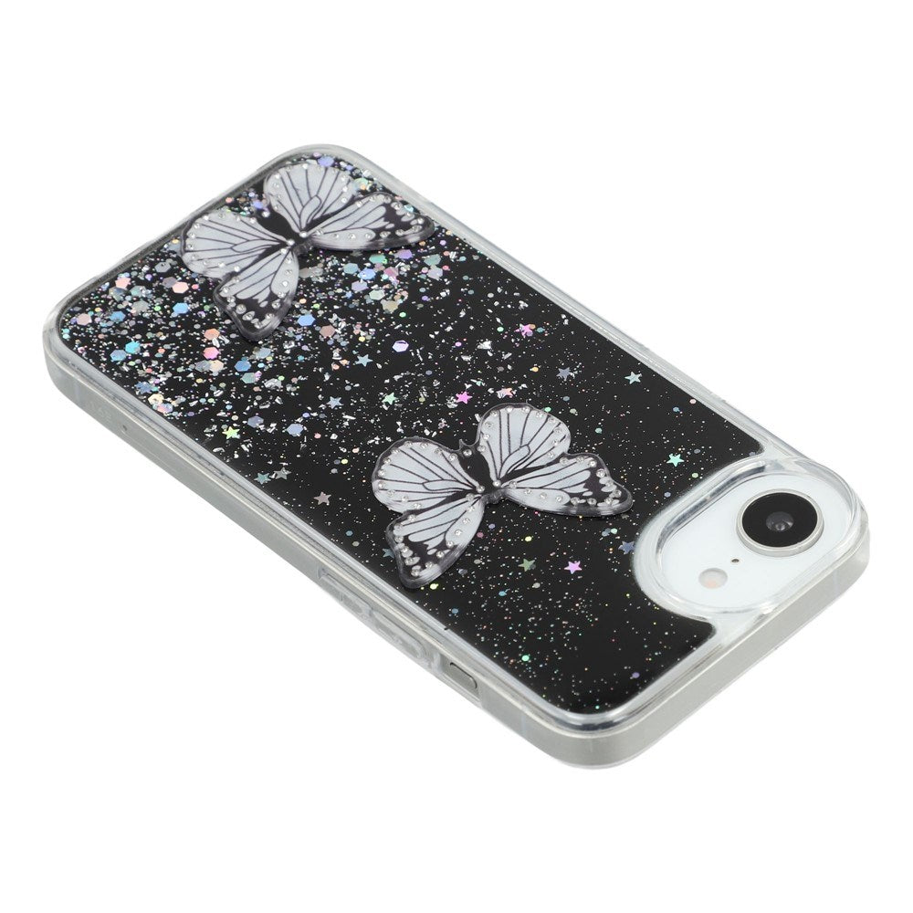 EIDERWOOD iPhone 17e / 16e Fleksibelt Plastik Cover m. Sommerfugle - Gennemsigtig / Sort