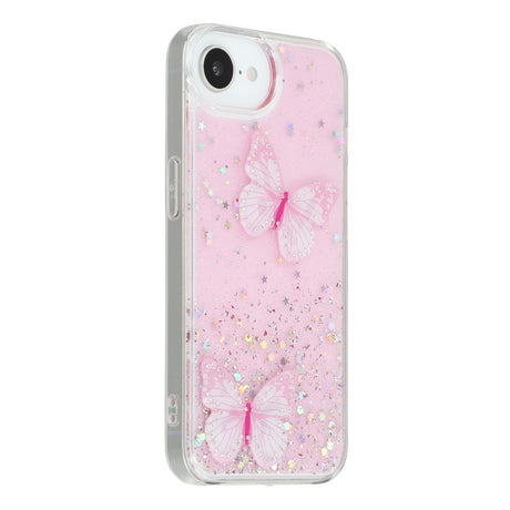 EIDERWOOD iPhone 17e / 16e Fleksibelt Plastik Cover m. Sommerfugle - Gennemsigtig / Lyserød
