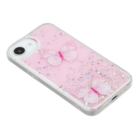 EIDERWOOD iPhone 17e / 16e Fleksibelt Plastik Cover m. Sommerfugle - Gennemsigtig / Lyserød