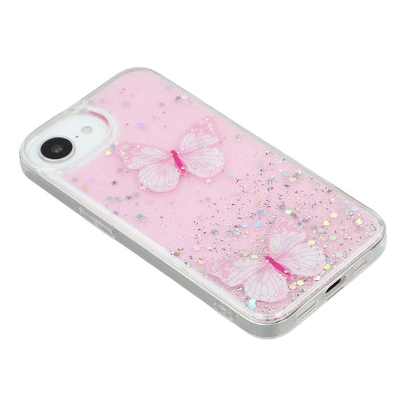 EIDERWOOD iPhone 17e / 16e Fleksibelt Plastik Cover m. Sommerfugle - Gennemsigtig / Lyserød