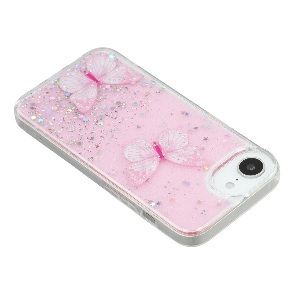 EIDERWOOD iPhone 17e / 16e Fleksibelt Plastik Cover m. Sommerfugle - Gennemsigtig / Lyserød