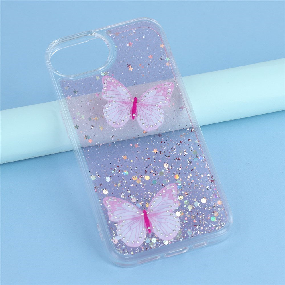 EIDERWOOD iPhone 17e / 16e Fleksibelt Plastik Cover m. Sommerfugle - Gennemsigtig / Lyserød