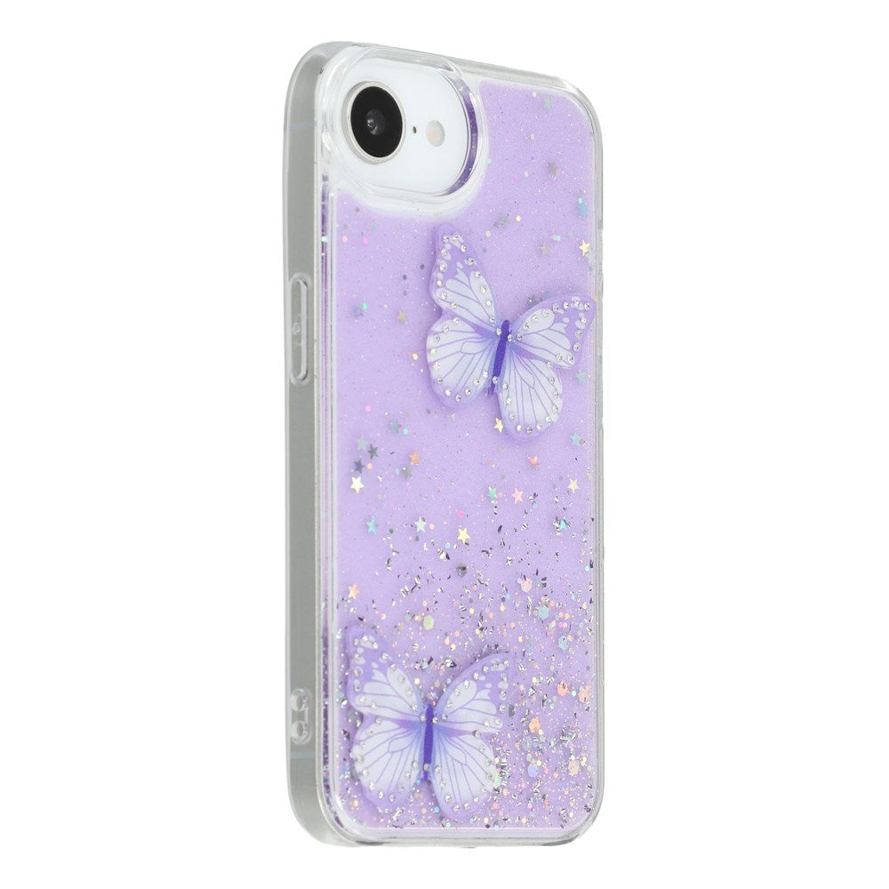 EIDERWOOD iPhone 17e / 16e Fleksibelt Plastik Cover m. Sommerfugle - Gennemsigtig / Lilla
