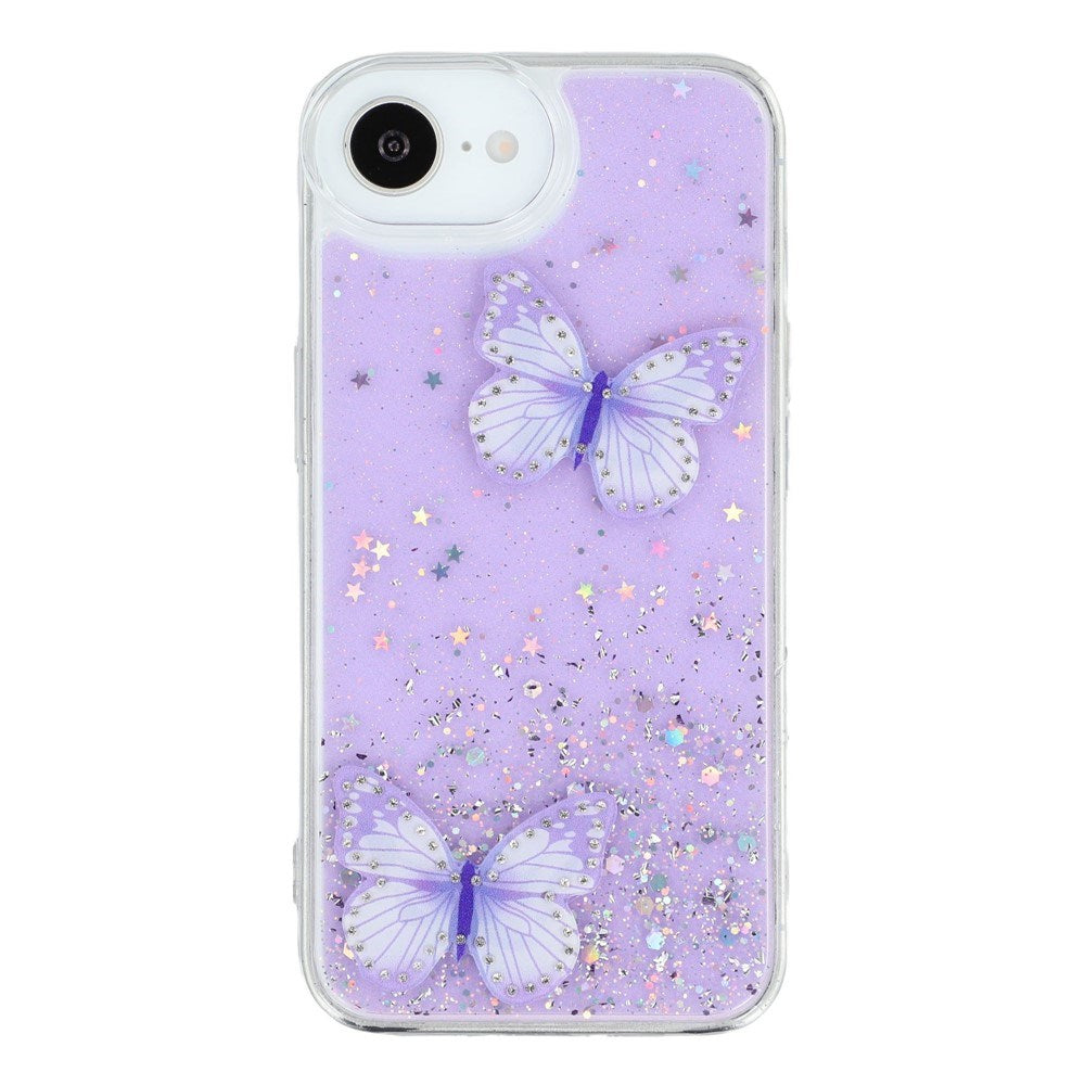 EIDERWOOD iPhone 17e / 16e Fleksibelt Plastik Cover m. Sommerfugle - Gennemsigtig / Lilla