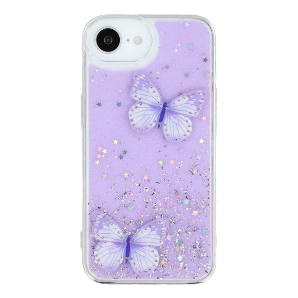 EIDERWOOD iPhone 17e / 16e Fleksibelt Plastik Cover m. Sommerfugle - Gennemsigtig / Lilla