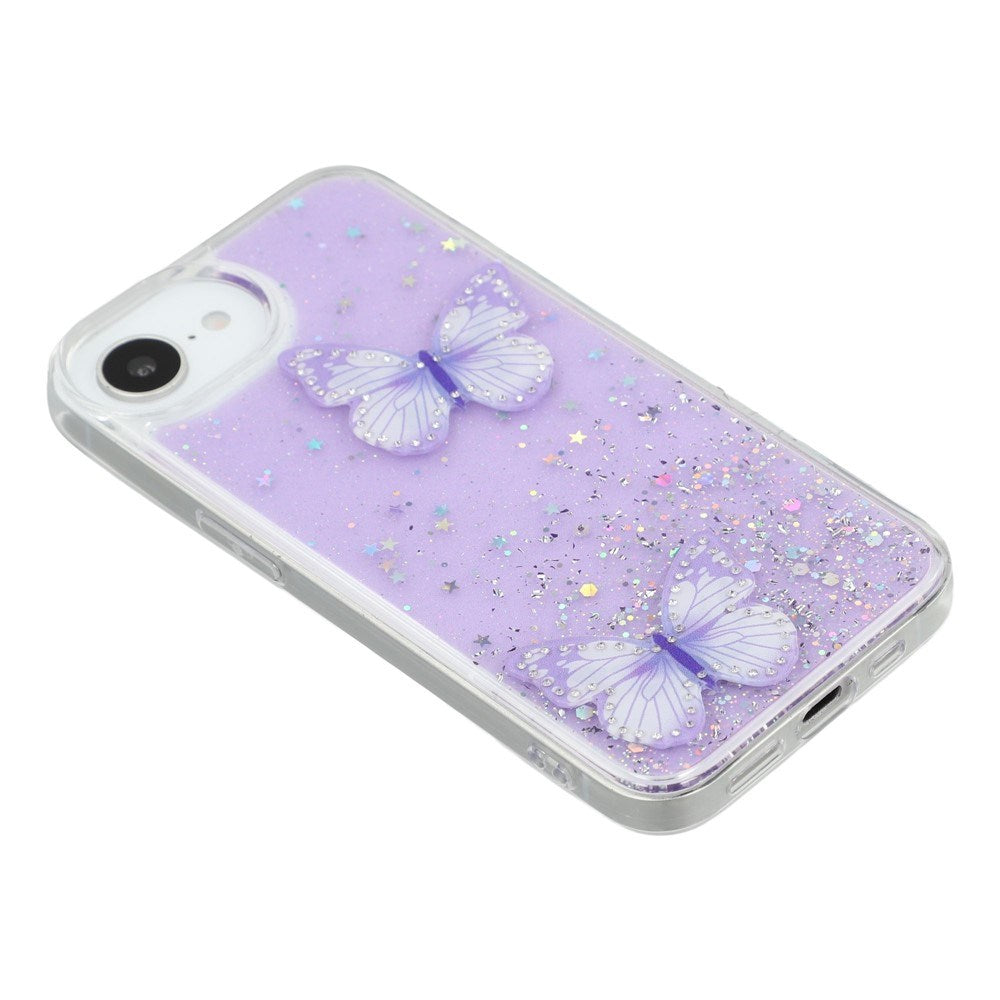 EIDERWOOD iPhone 17e / 16e Fleksibelt Plastik Cover m. Sommerfugle - Gennemsigtig / Lilla
