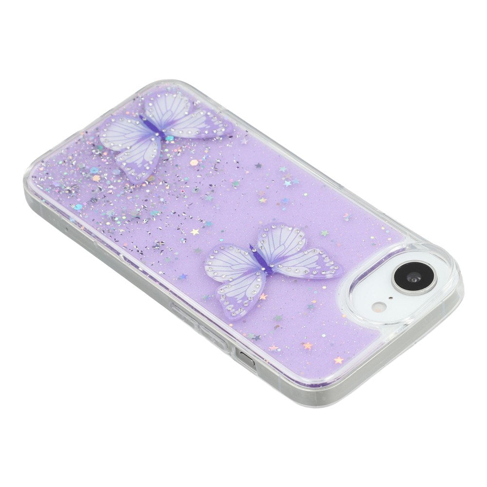 EIDERWOOD iPhone 17e / 16e Fleksibelt Plastik Cover m. Sommerfugle - Gennemsigtig / Lilla