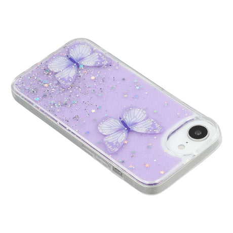 EIDERWOOD iPhone 17e / 16e Fleksibelt Plastik Cover m. Sommerfugle - Gennemsigtig / Lilla