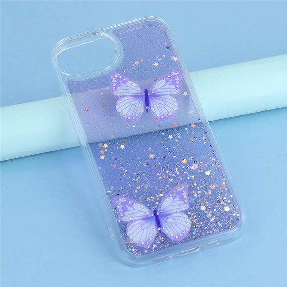 EIDERWOOD iPhone 17e / 16e Fleksibelt Plastik Cover m. Sommerfugle - Gennemsigtig / Lilla