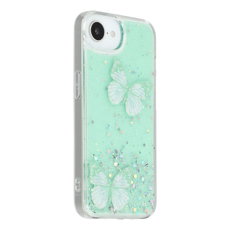 EIDERWOOD iPhone 17e / 16e Fleksibelt Plastik Cover m. Sommerfugle - Gennemsigtig / Grøn