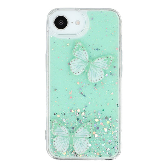 EIDERWOOD iPhone 17e / 16e Fleksibelt Plastik Cover m. Sommerfugle - Gennemsigtig / Grøn