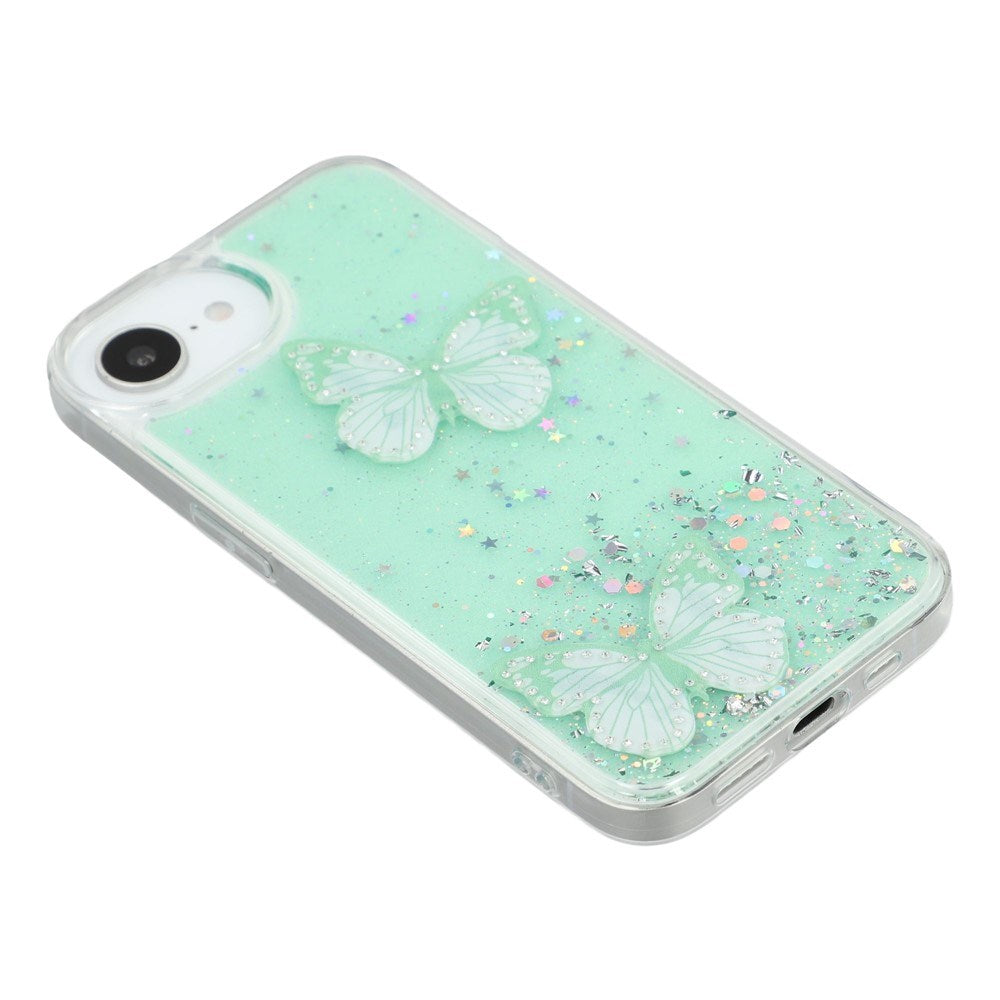 EIDERWOOD iPhone 17e / 16e Fleksibelt Plastik Cover m. Sommerfugle - Gennemsigtig / Grøn