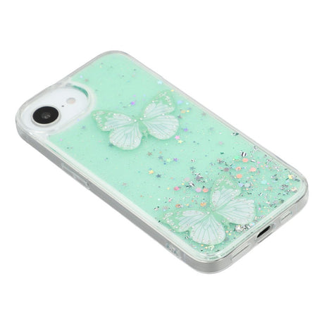 EIDERWOOD iPhone 17e / 16e Fleksibelt Plastik Cover m. Sommerfugle - Gennemsigtig / Grøn