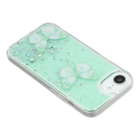 EIDERWOOD iPhone 17e / 16e Fleksibelt Plastik Cover m. Sommerfugle - Gennemsigtig / Grøn