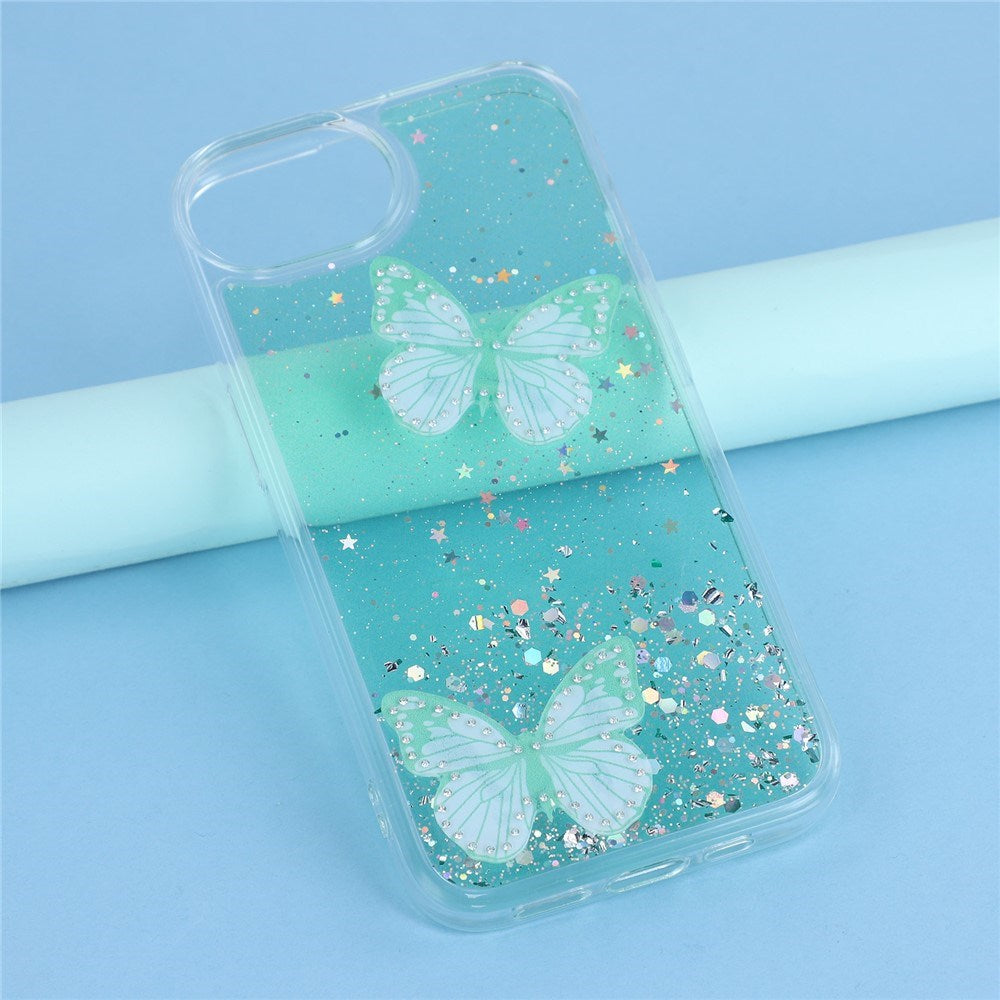 EIDERWOOD iPhone 17e / 16e Fleksibelt Plastik Cover m. Sommerfugle - Gennemsigtig / Grøn