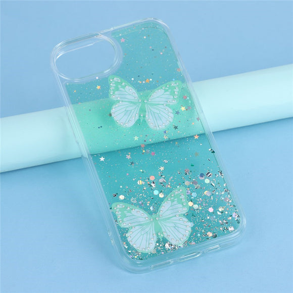 EIDERWOOD iPhone 17e / 16e Fleksibelt Plastik Cover m. Sommerfugle - Gennemsigtig / Grøn