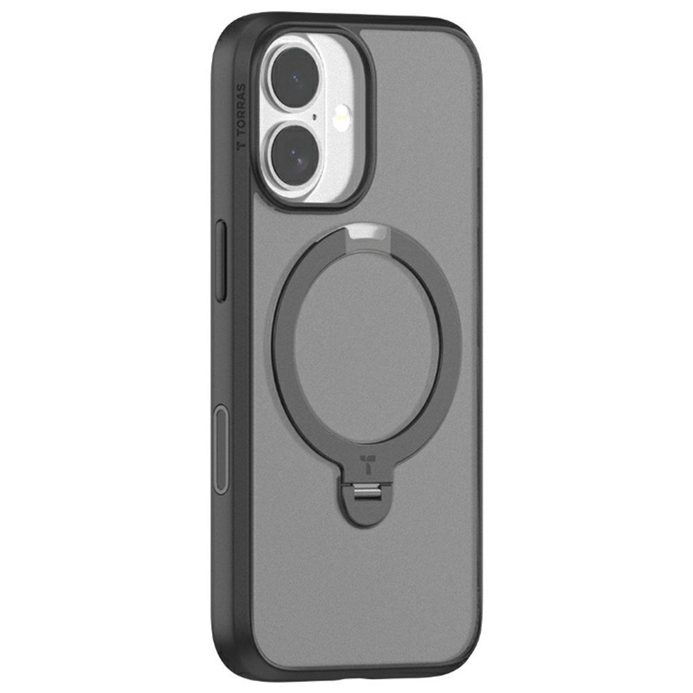 TORRAS iPhone 17 Ostand Spin Hybrid Cover m. Roterende Kickstand - MagSafe Kompatibel - Sort