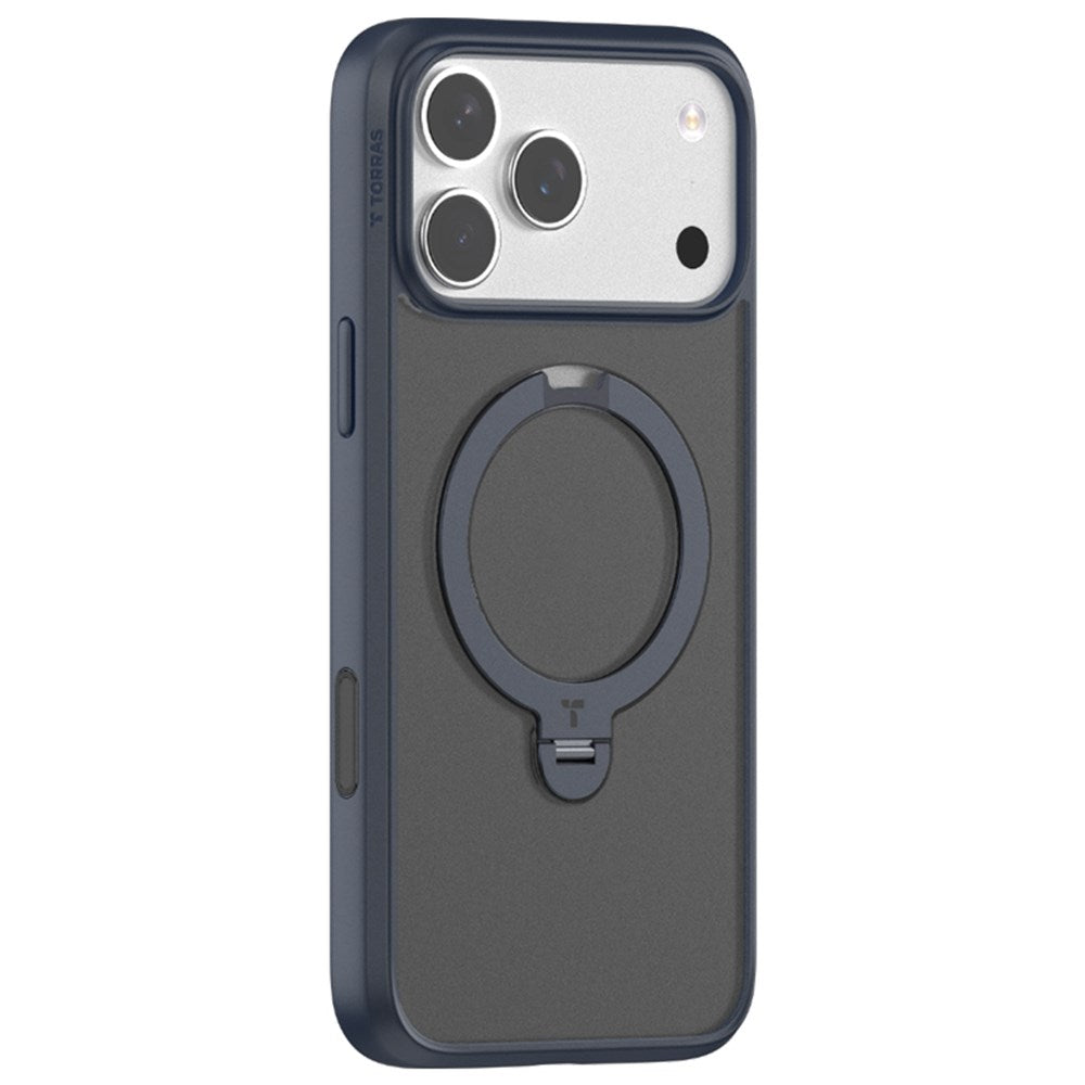 TORRAS iPhone 17 Pro Max Ostand Spin Hybrid Cover m. Roterende Kickstand - MagSafe Kompatibel - Blå