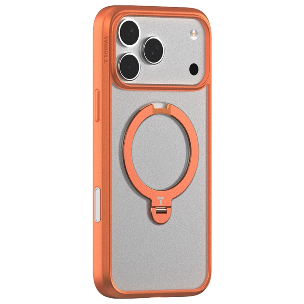 TORRAS iPhone 17 Pro Max Ostand Spin Hybrid Cover m. Roterende Kickstand - MagSafe Kompatibel - Orange