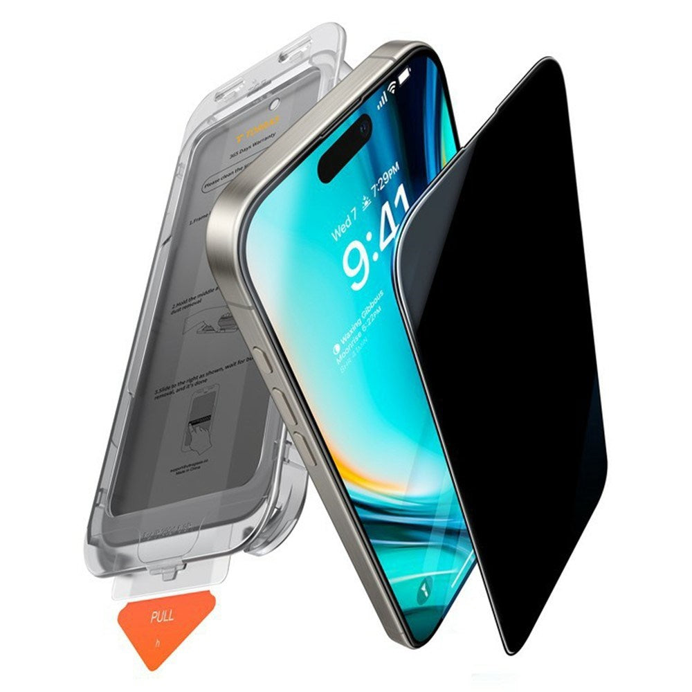 TORRAS iPhone 18 Pro Max Install Master Skærmbeskyttelsesglas - Privacy Funktion - Gennemsigtig