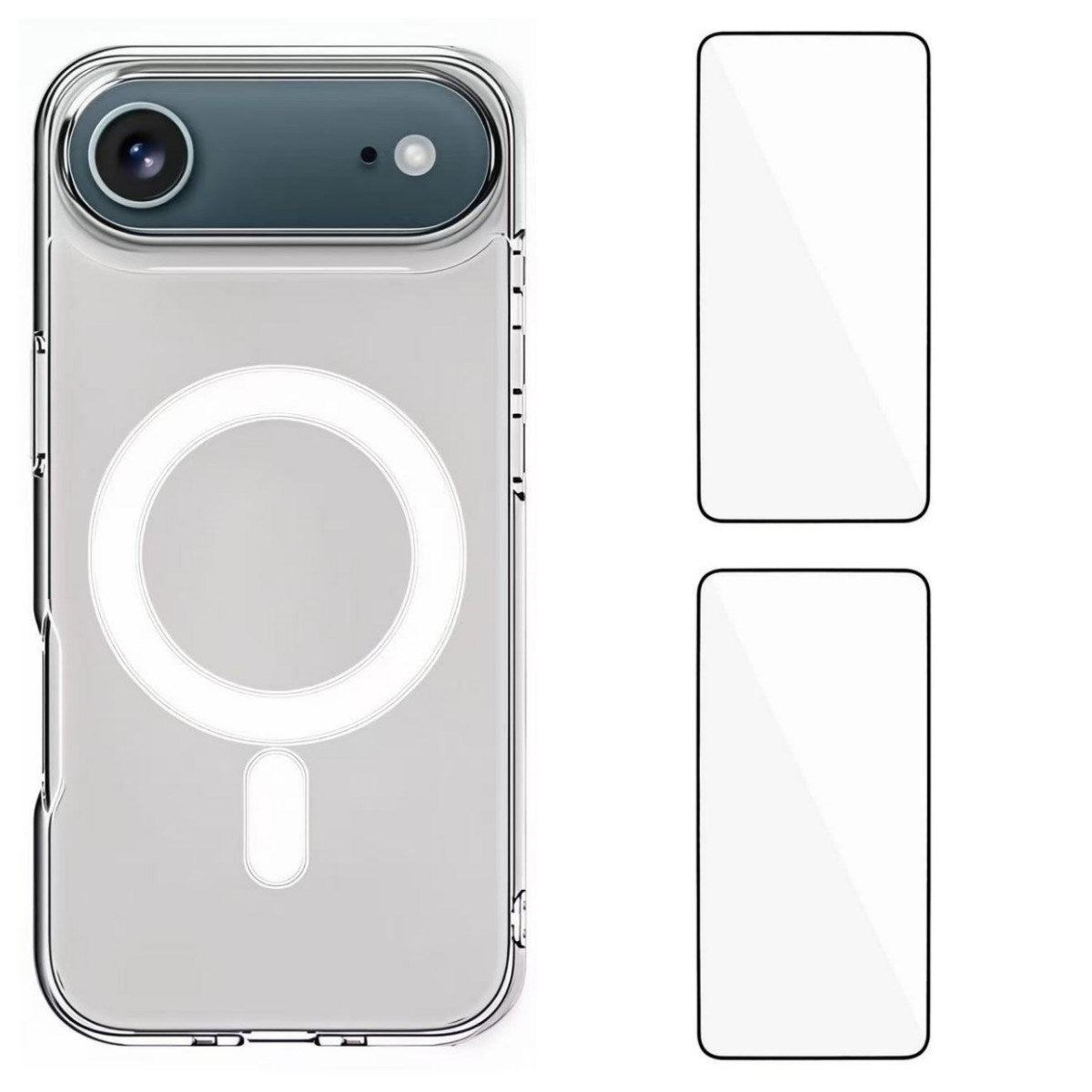 iPhone Air Hybrid Cover inkl. 2 x Skærmbeskyttelsesglas - MagSafe Kompatibel - Gennemsigtig / Hvid