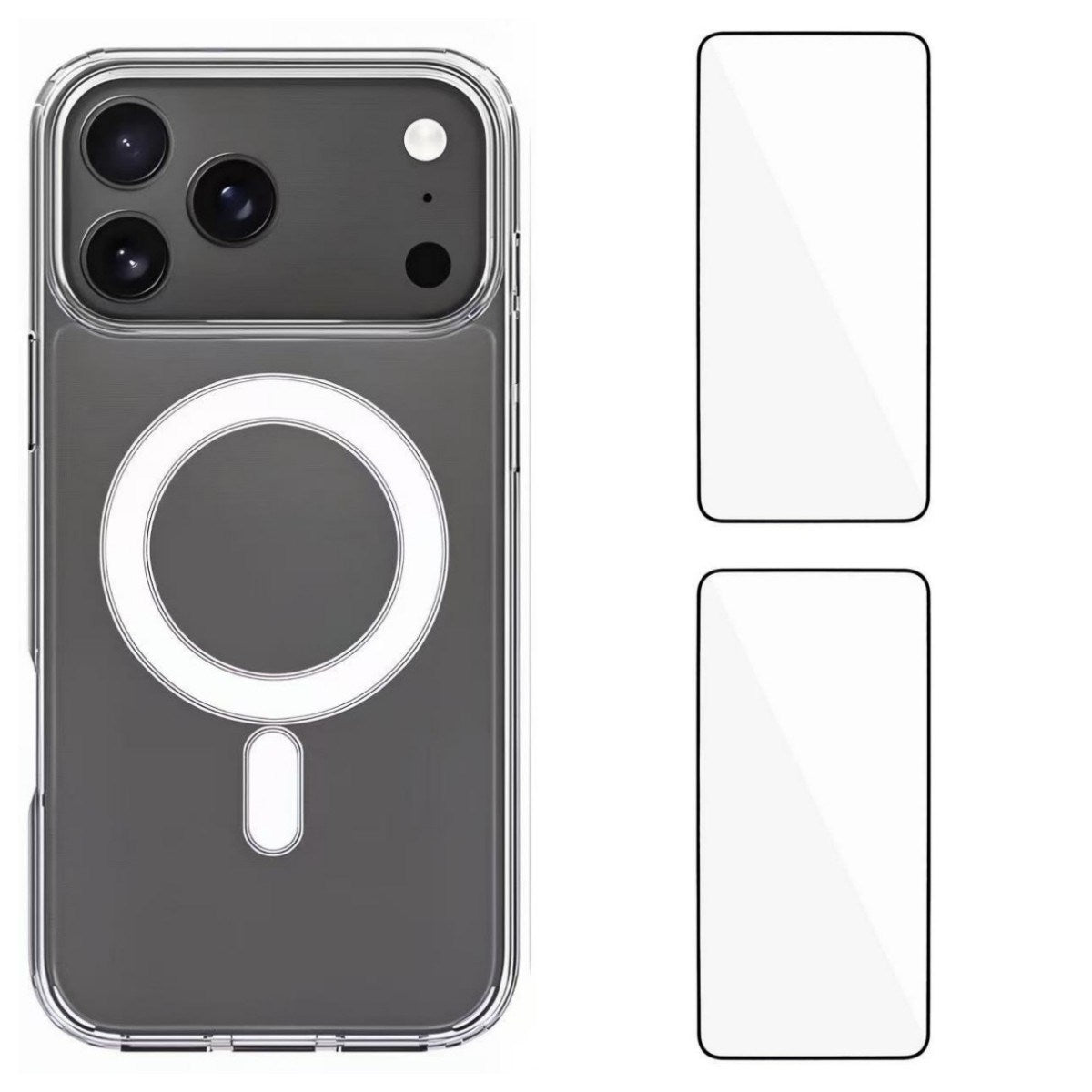 iPhone 17 Pro Max Hybrid Cover inkl. 2 x Skærmbeskyttelsesglas - MagSafe Kompatibel - Gennemsigtig / Hvid