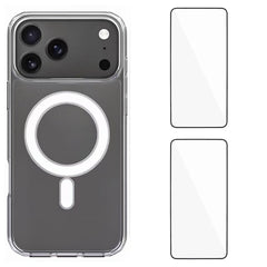 iPhone 17 Pro Max Hybrid Cover inkl. 2 x Skærmbeskyttelsesglas - MagSafe Kompatibel - Gennemsigtig / Hvid