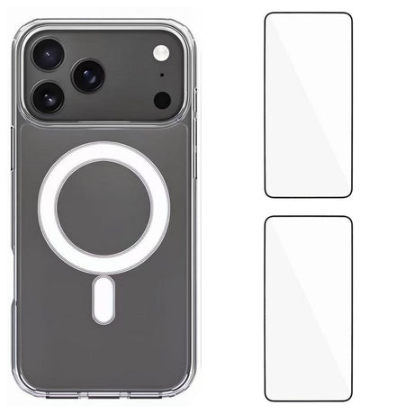 iPhone 17 Pro Max Hybrid Cover inkl. 2 x Skærmbeskyttelsesglas - MagSafe Kompatibel - Gennemsigtig / Hvid