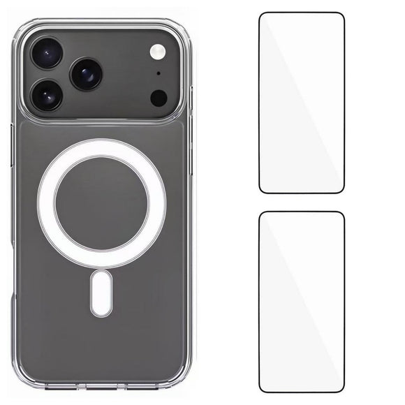 iPhone 17 Pro Max Hybrid Cover inkl. 2 x Skærmbeskyttelsesglas - MagSafe Kompatibel - Gennemsigtig / Hvid