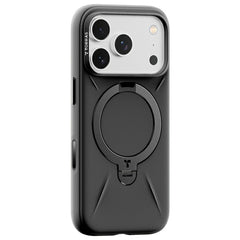 TORRAS iPhone 17 Pro Ostand Spin Silikone Cover m. Roterende Kickstand - MagSafe Kompatibel - Sort