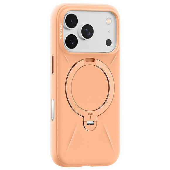 TORRAS iPhone 17 Pro Ostand Spin Silikone Cover m. Roterende Kickstand - MagSafe Kompatibel - Orange