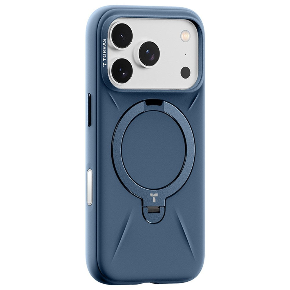 TORRAS iPhone 17 Pro Max Ostand Spin Silikone Cover m. Roterende Kickstand - MagSafe Kompatibel - Blå