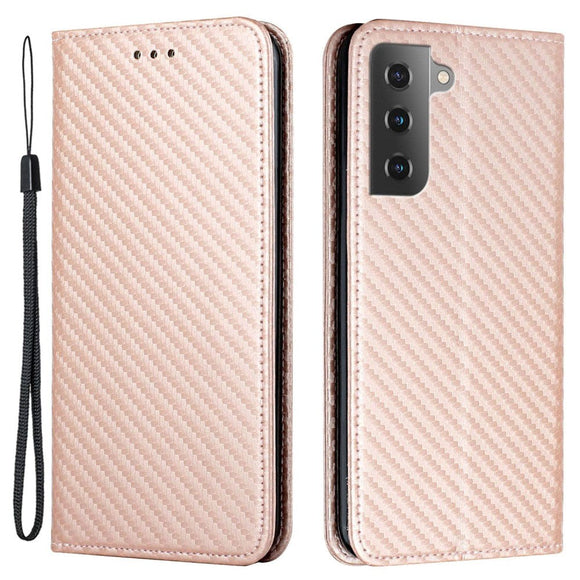 Samsung Galaxy S23 Carbon Læder Cover m. Pung & Kickstand - Rosa Guld