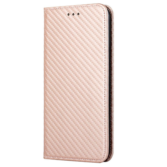 Samsung Galaxy S23 Carbon Læder Cover m. Pung & Kickstand - Rosa Guld