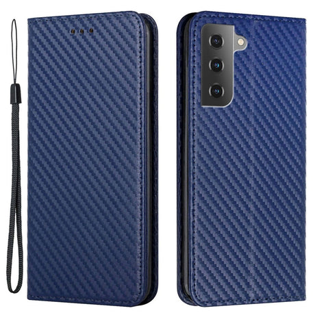 Samsung Galaxy S23 Carbon Læder Cover m. Pung & Kickstand - Blå