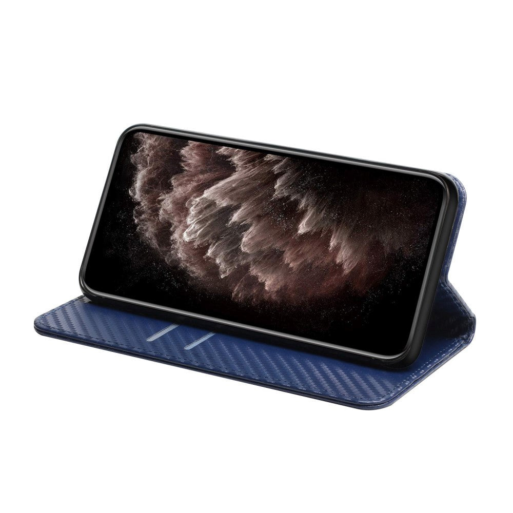 Samsung Galaxy S23 Carbon Læder Cover m. Pung & Kickstand - Blå