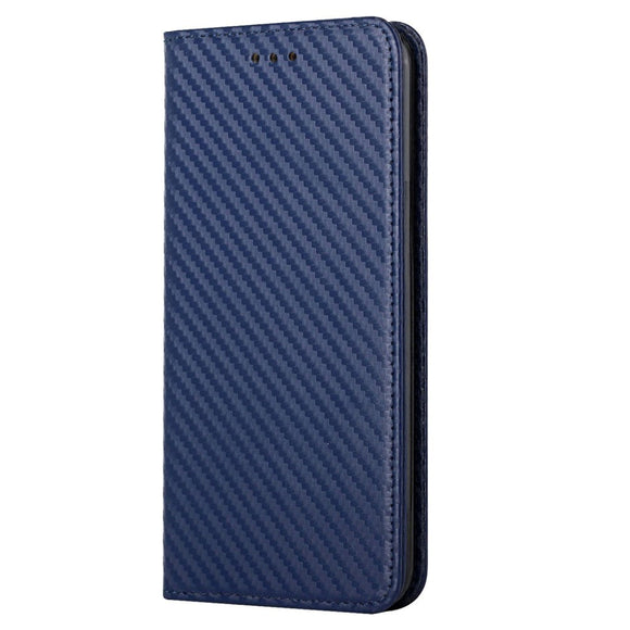 Samsung Galaxy S23 Carbon Læder Cover m. Pung & Kickstand - Blå