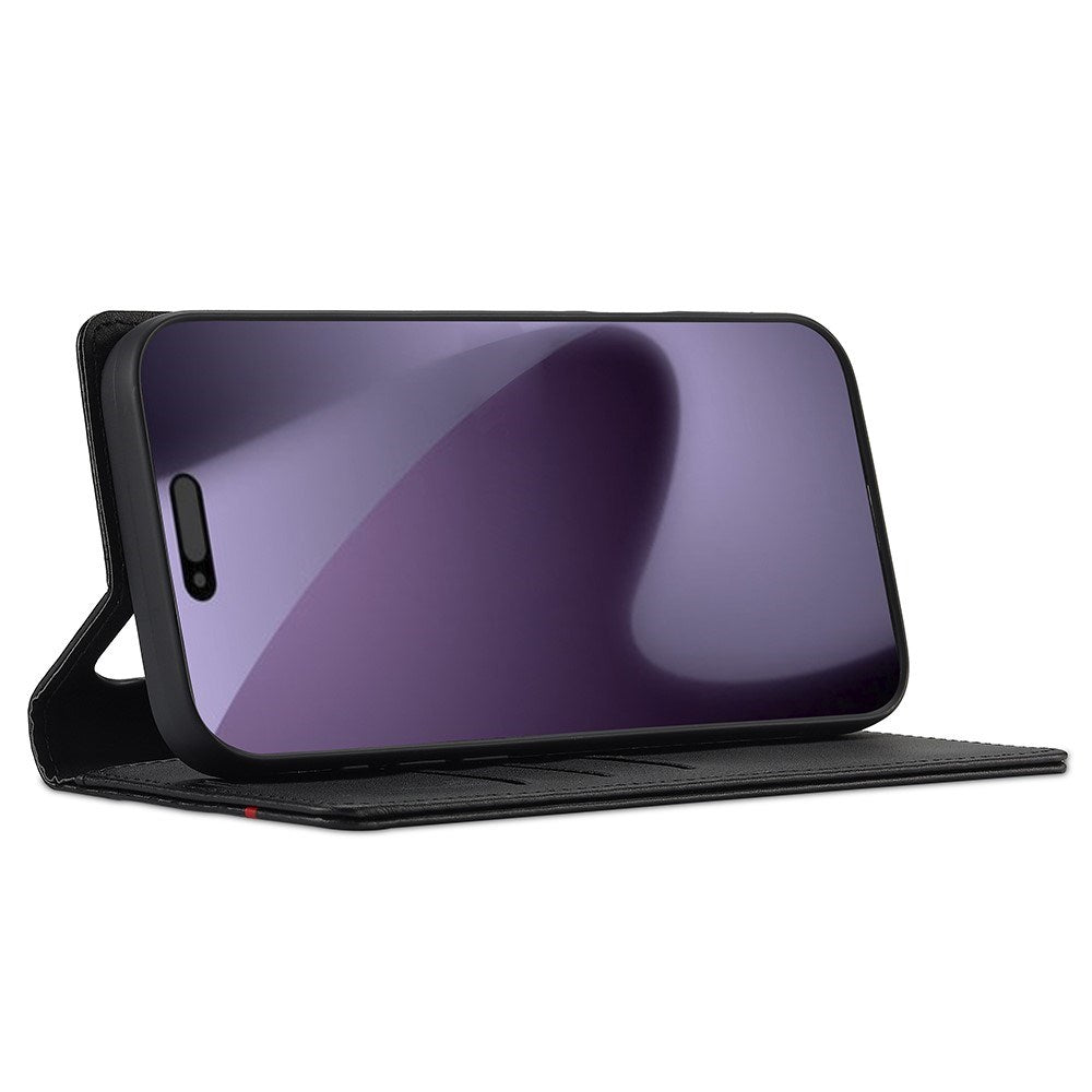 iPhone 18 Pro Max / 17 Pro Max LC.IMEEKE Kunstlæder Flip Cover m. Carbon Fiber - Sort / Rød Horisontal Stribe