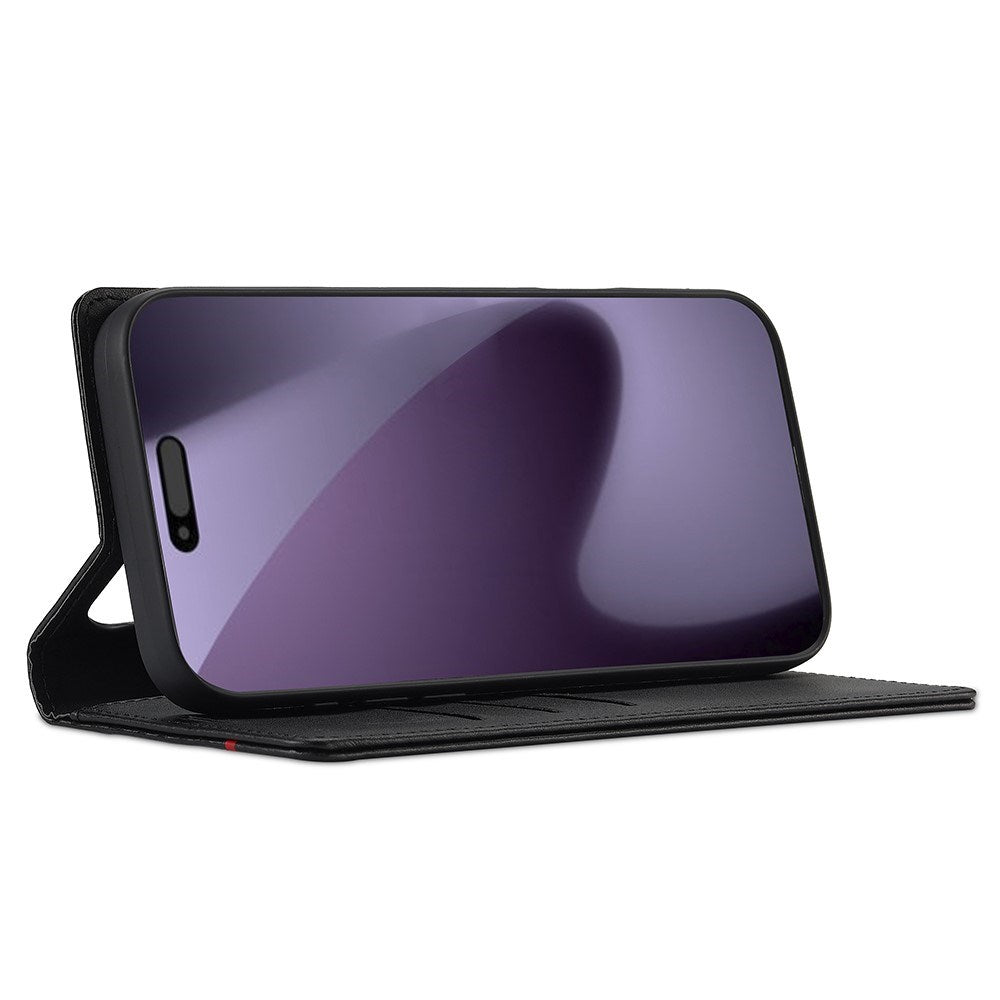 iPhone 18 Pro Max / 17 Pro Max LC.IMEEKE Kunstlæder Flip Cover m. Carbon Fiber - Sort / Rød Vertikal Stribe