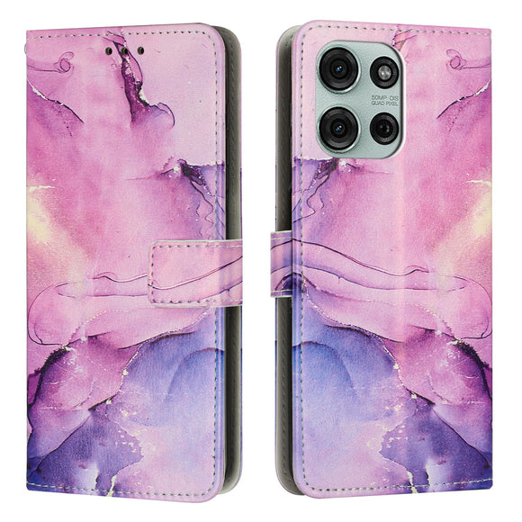 EIDERWOOD Motorola Moto G56 Marmormønstret Kunstlæder Flip Cover m. Strop - Lilla