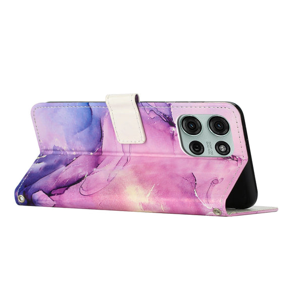 EIDERWOOD Motorola Moto G56 Marmormønstret Kunstlæder Flip Cover m. Strop - Lilla