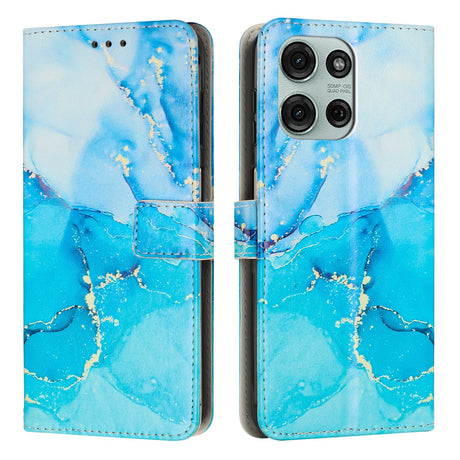 EIDERWOOD Motorola Moto G56 Marmormønstret Kunstlæder Flip Cover m. Strop - Blå