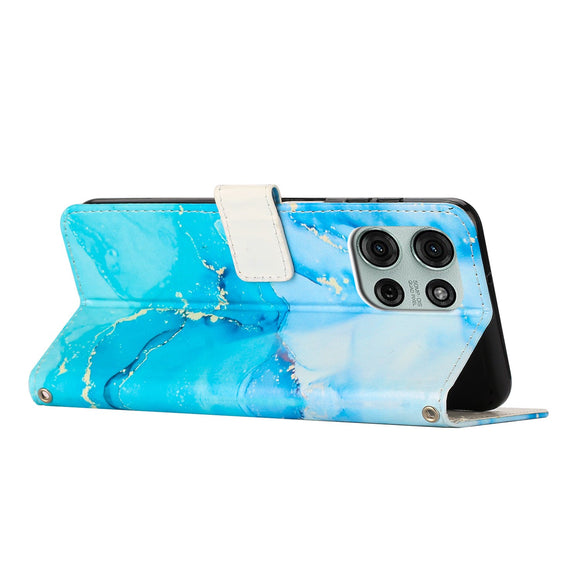 EIDERWOOD Motorola Moto G56 Marmormønstret Kunstlæder Flip Cover m. Strop - Blå