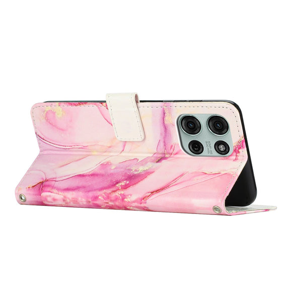EIDERWOOD Motorola Moto G56 Marmormønstret Kunstlæder Flip Cover m. Strop - Lyserød