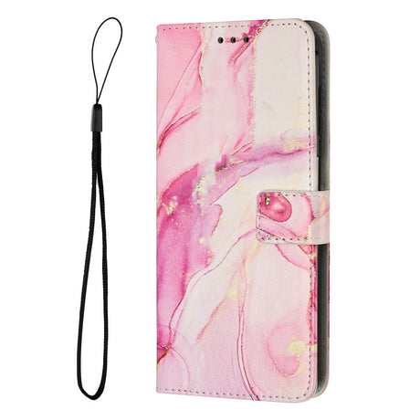 EIDERWOOD Motorola Moto G56 Marmormønstret Kunstlæder Flip Cover m. Strop - Lyserød