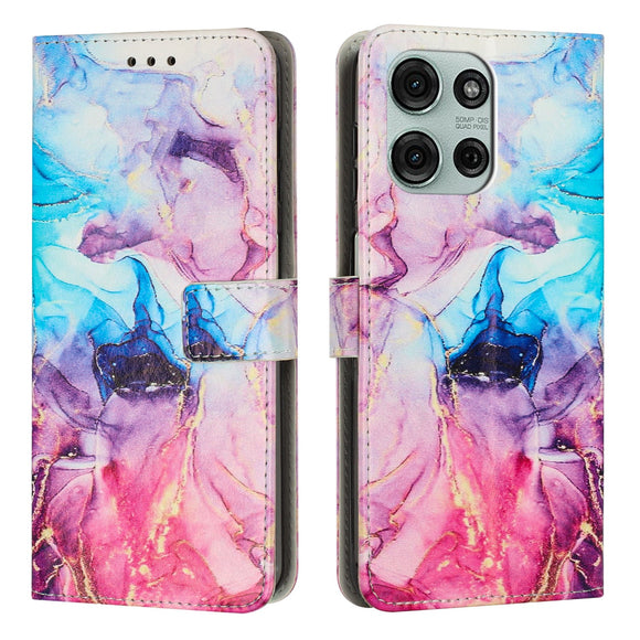 EIDERWOOD Motorola Moto G56 Marmormønstret Kunstlæder Flip Cover m. Strop - Lyserød / Lilla