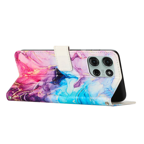 EIDERWOOD Motorola Moto G56 Marmormønstret Kunstlæder Flip Cover m. Strop - Lyserød / Lilla