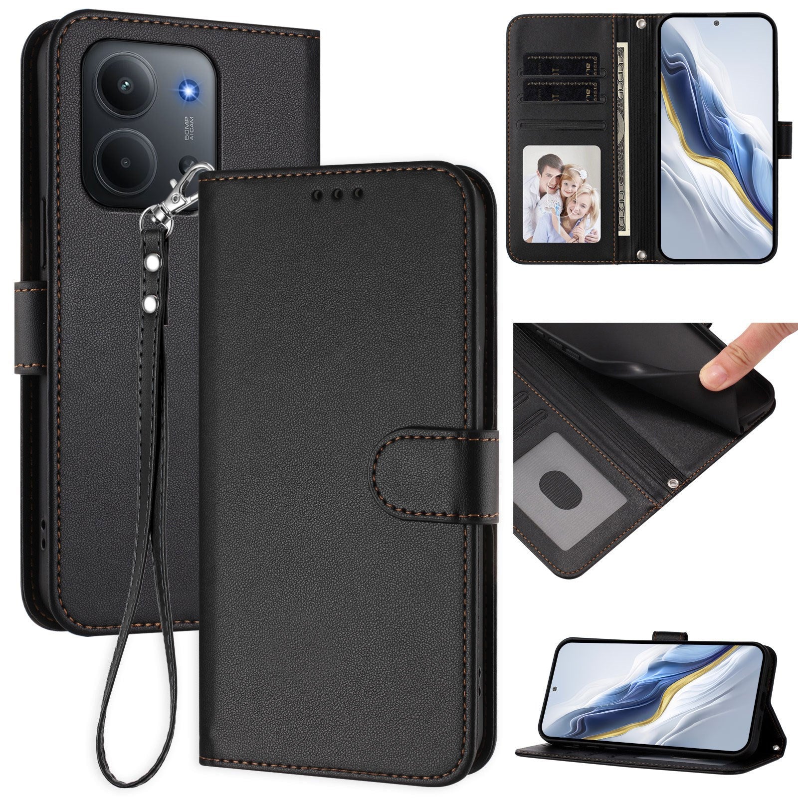 Xiaomi Redmi 15C (5G) / (4G) EIDERWOOD Flipcover m. Kortholder & Ståfunktion - Sort