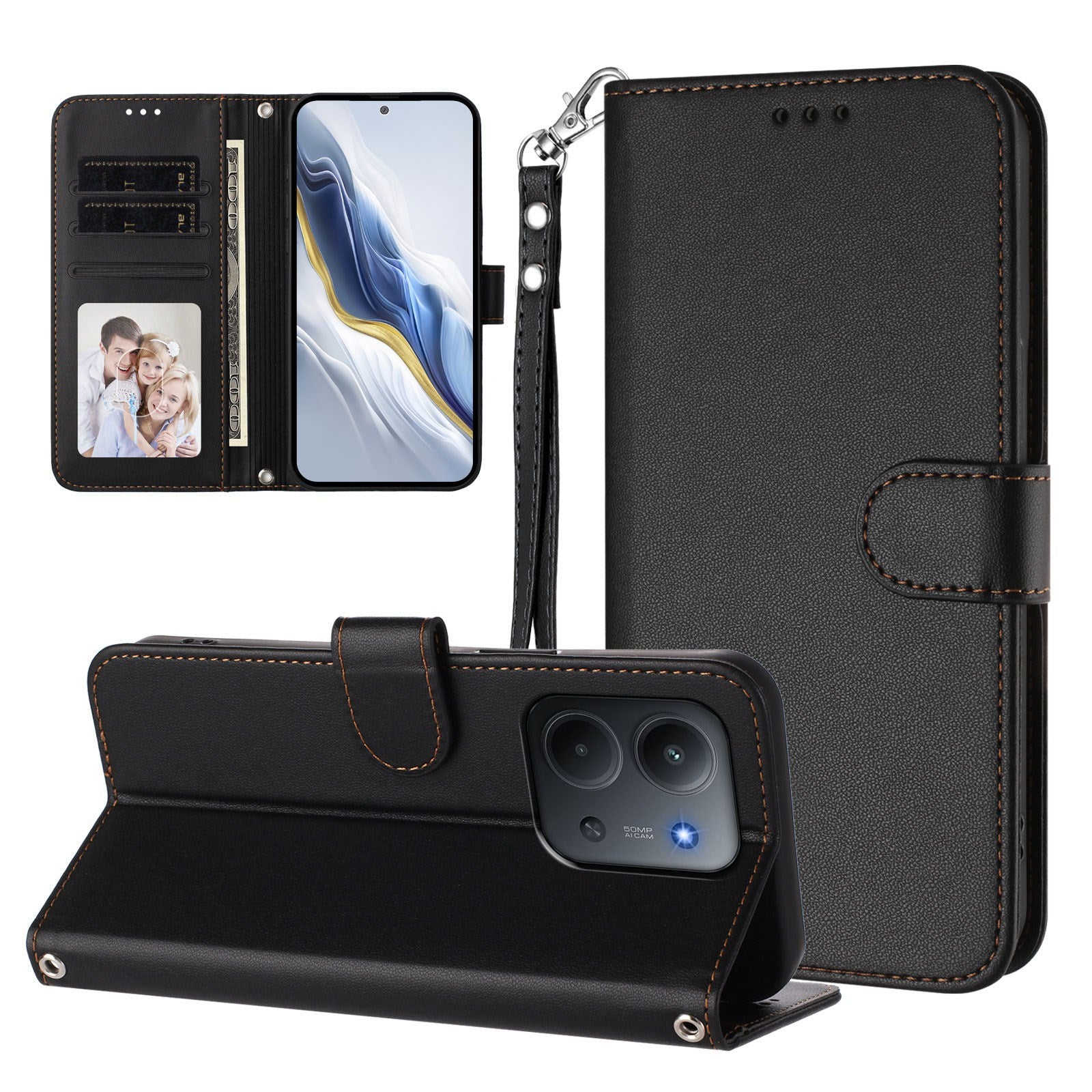 Xiaomi Redmi 15C (5G) / (4G) EIDERWOOD Flipcover m. Kortholder & Ståfunktion - Sort
